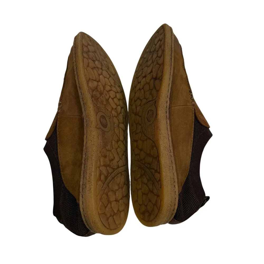 Born Mens Brown Leather Fabric Slip On Loafers H69006 Handcrafted Shoes Size 13M